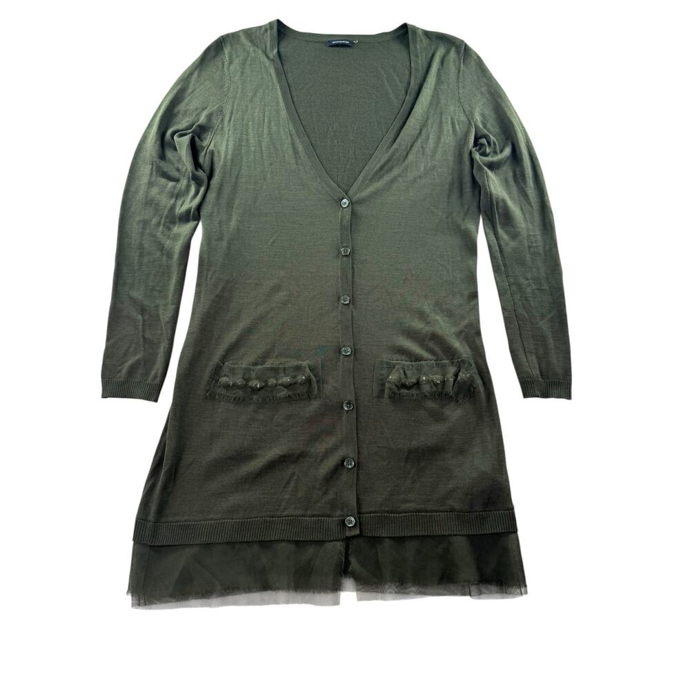 Magaschoni Longline Cardigan S Silk Wool Blend Olive Green Soft Girl Luxury Knit